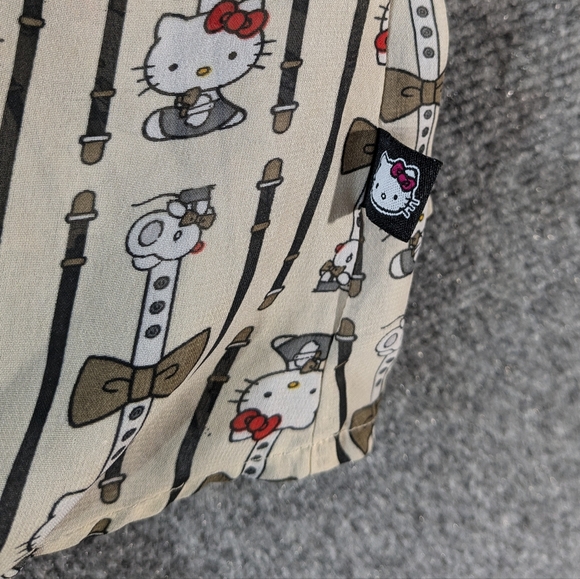 VTG SANRIO HELLO KITTY Print Blouse XL Sleeveless Lace Collar Sheer Tan Top - Picture 11 of 12